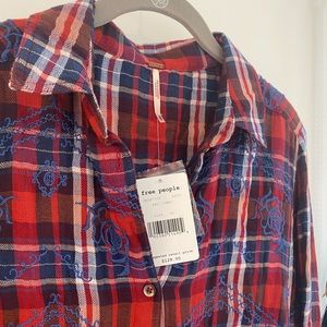 BNWT Free People embroidered, oversized buttondown